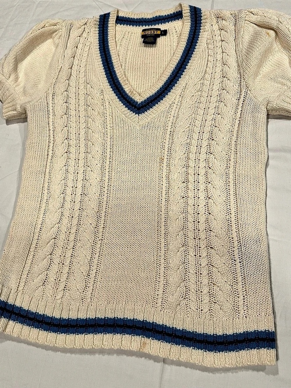 Ralph Lauren Rugby Cable Knit V-Neck Cream Large